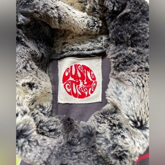 CUSTO BARCELONA Vintage Y2K Graphic Print MINI DRESS with faux fur NWT Sz 1 - Picture 9 of 10